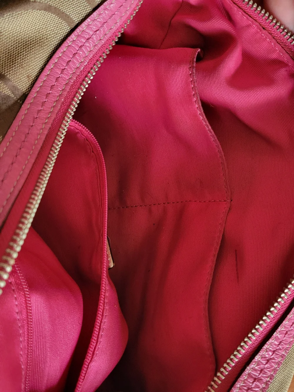 Coach Brown Logo Satchel with Pink Leather Trim